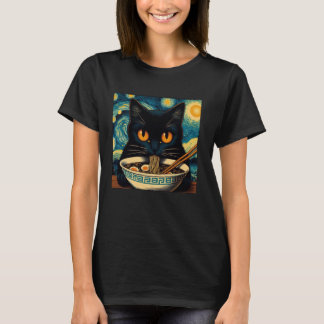 Cat Eating Ramen, Starry Night Van Gogh, Cat Lover T-Shirt