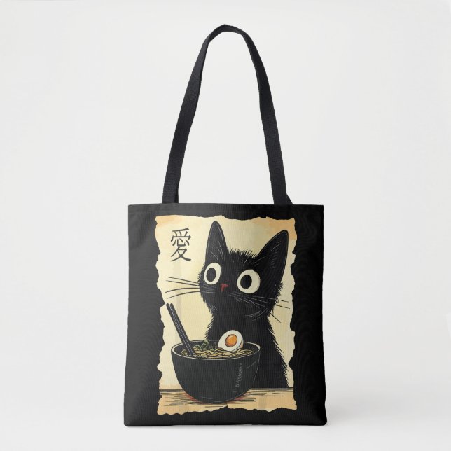 Cat eating ramen  tote bag (Front)