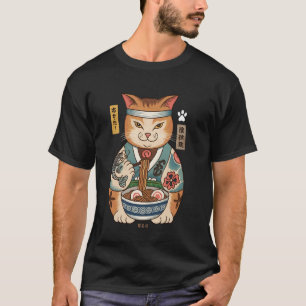 Cat Eating Ramen Vintage Japanese Art Ukiyo e T-Shirt