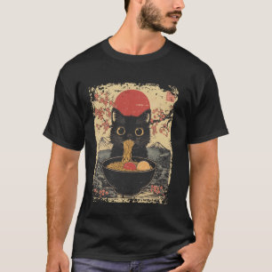 Cat Eating Ramen Vintage Japanese Food Women Girls T-Shirt