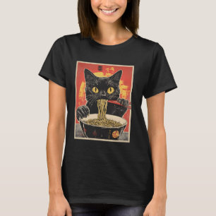 Cat Eating Ramen Vintage Japanese Pop Art Noodles  T-Shirt