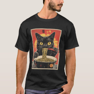 Cat Eating Ramen Vintage Japanese Pop Art Noodles  T-Shirt