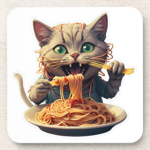 Cat Eating Spaghetti Coaster