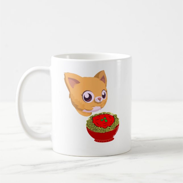 Cat eating spaghetti coffee mug (Left)