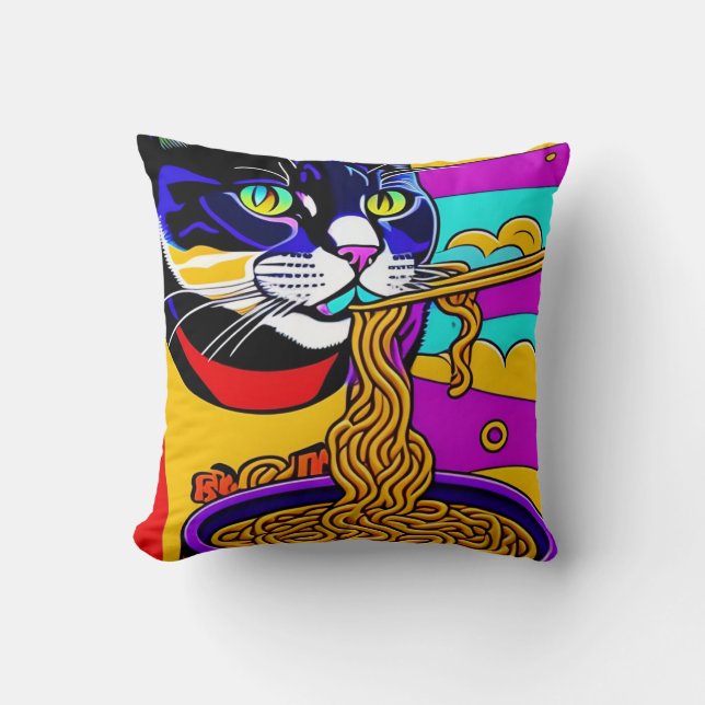 Cat Eating spaghetti  Cushion (Front)