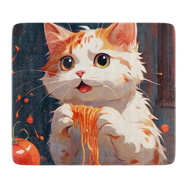 Cat eating spaghetti cutting board (Front)
