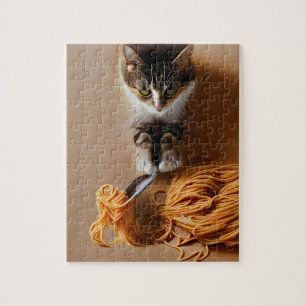 Cat Eating Spaghetti Jigsaw Puzzle