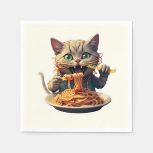Cat Eating Spaghetti Napkin
