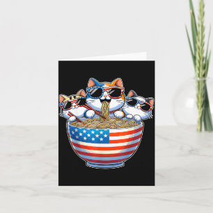 Cat Eating Sungl Ramen Patriotic USA Flag 4th of Card