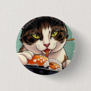 Cat Eating Sushi 3 Cm Round Badge