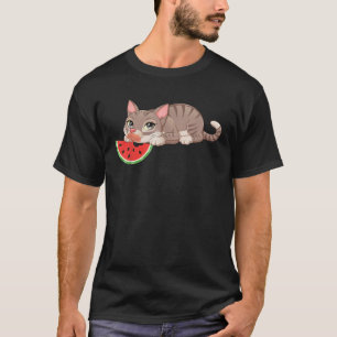 Cat Eating Watermelon Funny Melon Animal T-Shirt