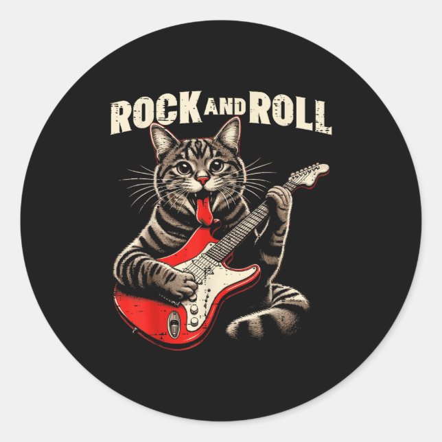 Cat Electric Guitar Rock And Roll Rocker Kitten Me Classic Round Sticker (Front)