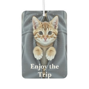 Cat emerging from a zipper car air freshener