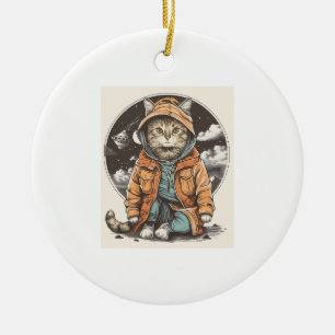 Cat Encounter Ceramic Ornament