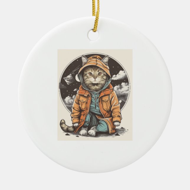 Cat Encounter Ceramic Ornament (Front)