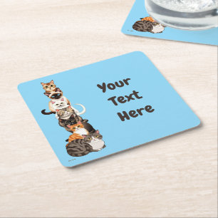 Cat-Er-Pillar Feline Tower Square Paper Coaster
