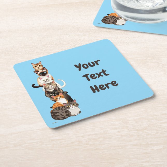 Cat-Er-Pillar Feline Tower Square Paper Coaster (Angled)