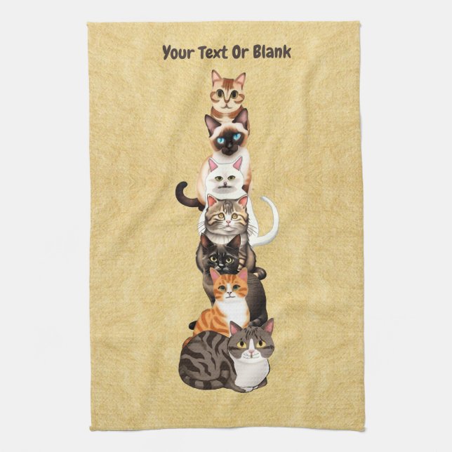 Cat-Er-Pillar Feline Tower Tea Towel (Vertical)