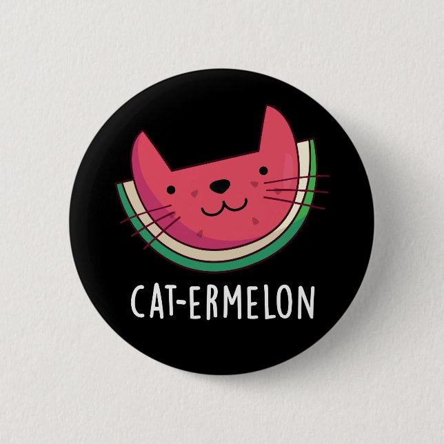 Cat-ermelon Funny Cat Watermelon Pun Dark BG 6 Cm Round Badge (Front)