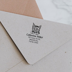 Cat European Short Hair Return Address  Rubber Stamp