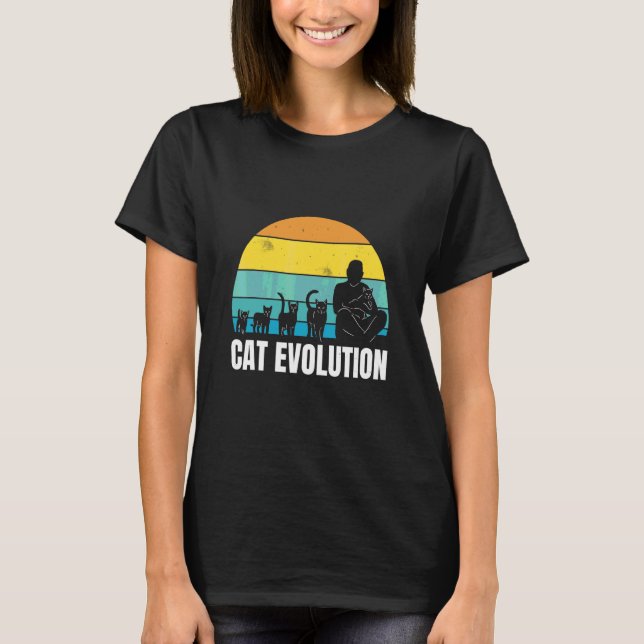 Cat Evolution Cool Retro Fun Weird Bizarre Art T-Shirt (Front)