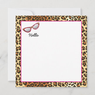 Cat Eye Glasses Leopard Print w/Custom Name Card
