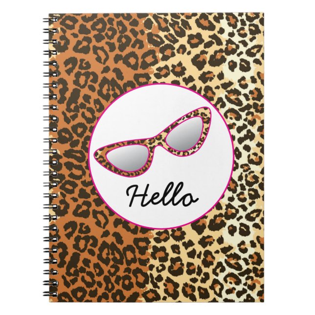 Cat Eye Glasses Leopard Print w/Custom Name Notebook (Front)