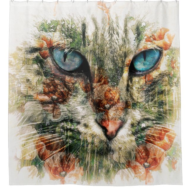 Cat Eyes and floral Poppy Shower Curtain  (Front)