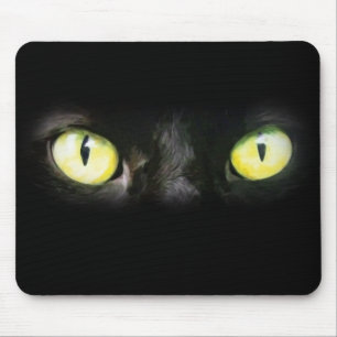 Cat Eyes, Black and Yellow Stare Mouse Pad