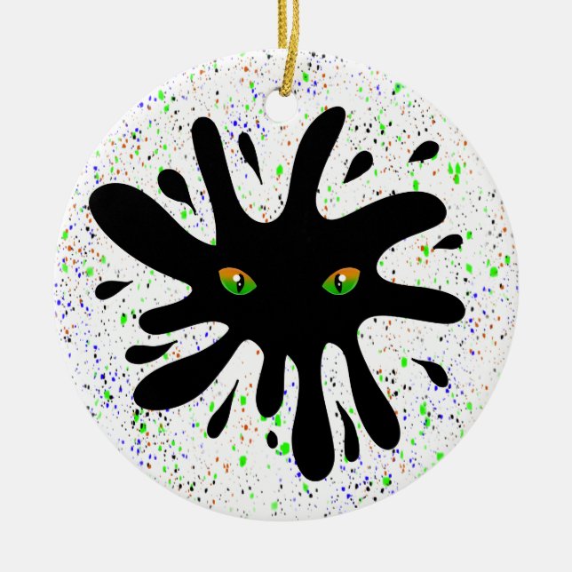 Cat Eyes looking out a Black Blob Christmas Ceramic Ornament (Front)
