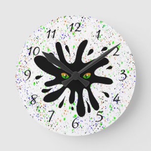 Cat Eyes looking out a Black Blob Round Clock