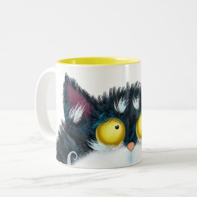 Cat eyes looking Two-Tone coffee mug (Front Left)