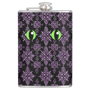Cat Eyes Purple Damask Vinyl Wrapped Flask