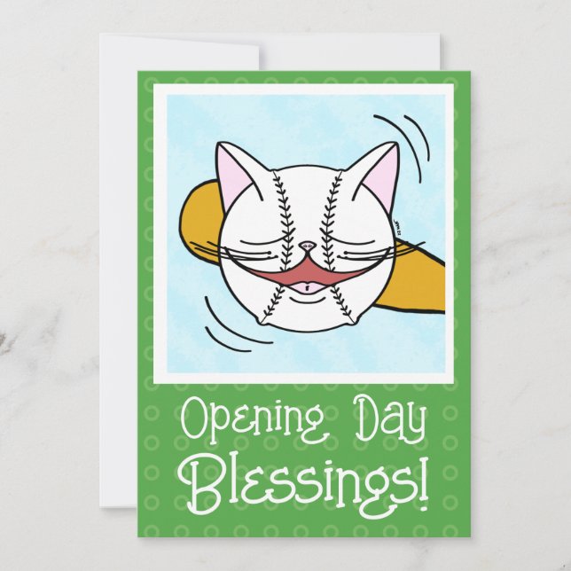 Cat Face Baseball Opening Day Blessings Card (Front)