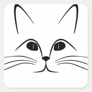cat face  black and white square sticker