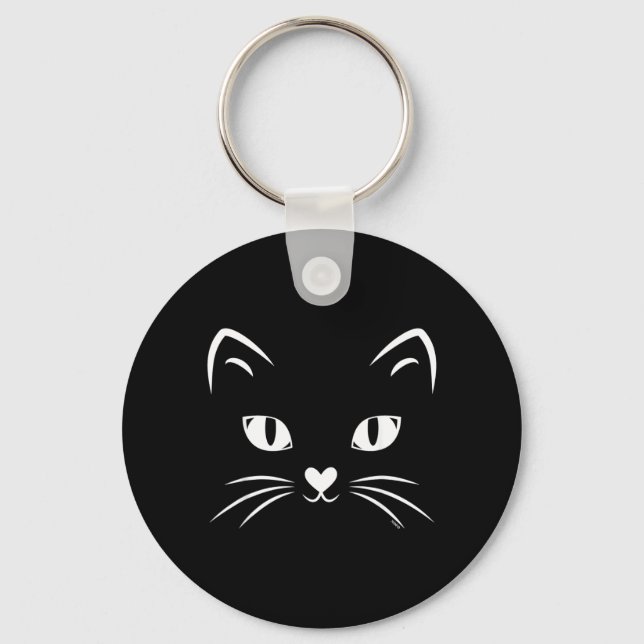 Cat Face Black Cat Halloween Costume Key Ring (Front)