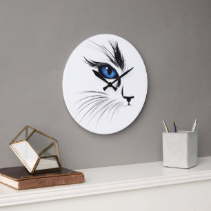 Cat Face Blue Eye Modern Cat Lover Large Clock