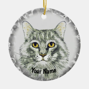 cat face  ceramic ornament