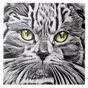 Cat face ceramic tile