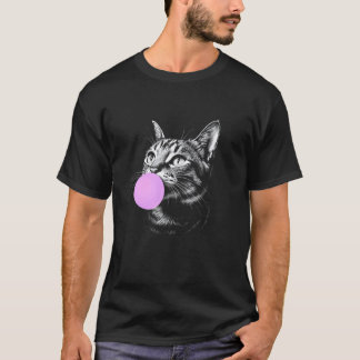 Cat Face Chewing Bubble Gum, Funny Cute Black T-Shirt