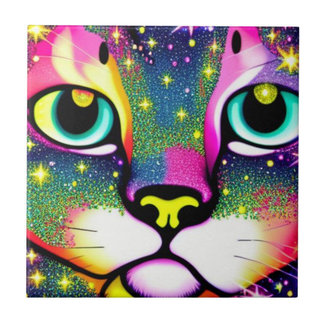 Cat Face Close Up Pop Art     Ceramic Tile (Front)