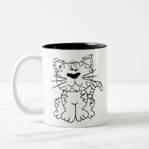 Cat Face Cute Draw Portrait Feline Looking Kitty Two-Tone Coffee Mug