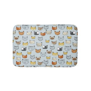 Cat Face Doodle Pattern Bath Mat