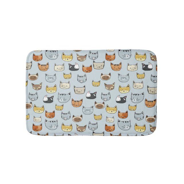 Cat Face Doodle Pattern Bath Mat (Front)