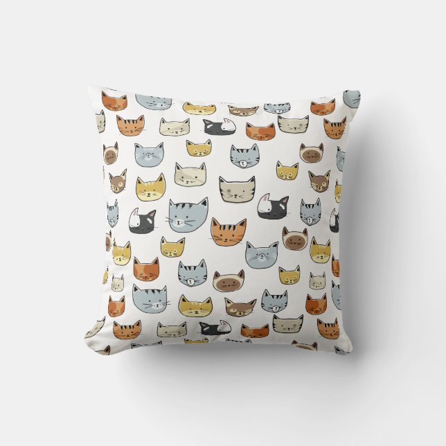 Cat Face Doodle Pattern Cushion (Front)
