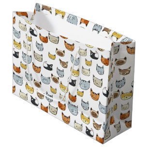 Cat Face Doodle Pattern Large Gift Bag