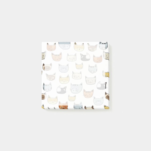 Cat Face Doodle Pattern Post-it Notes (Front)