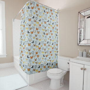 Cat Face Doodle Pattern Shower Curtain