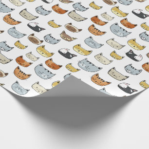 Cat Face Doodle Pattern Wrapping Paper
