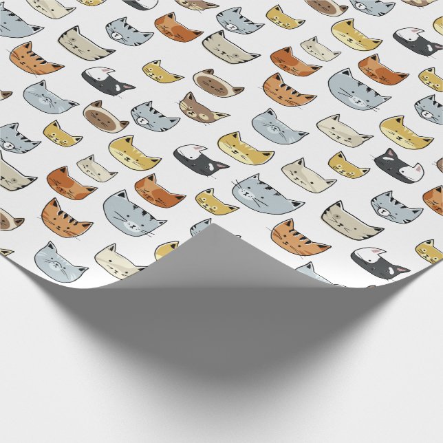 Cat Face Doodle Pattern Wrapping Paper (Corner)